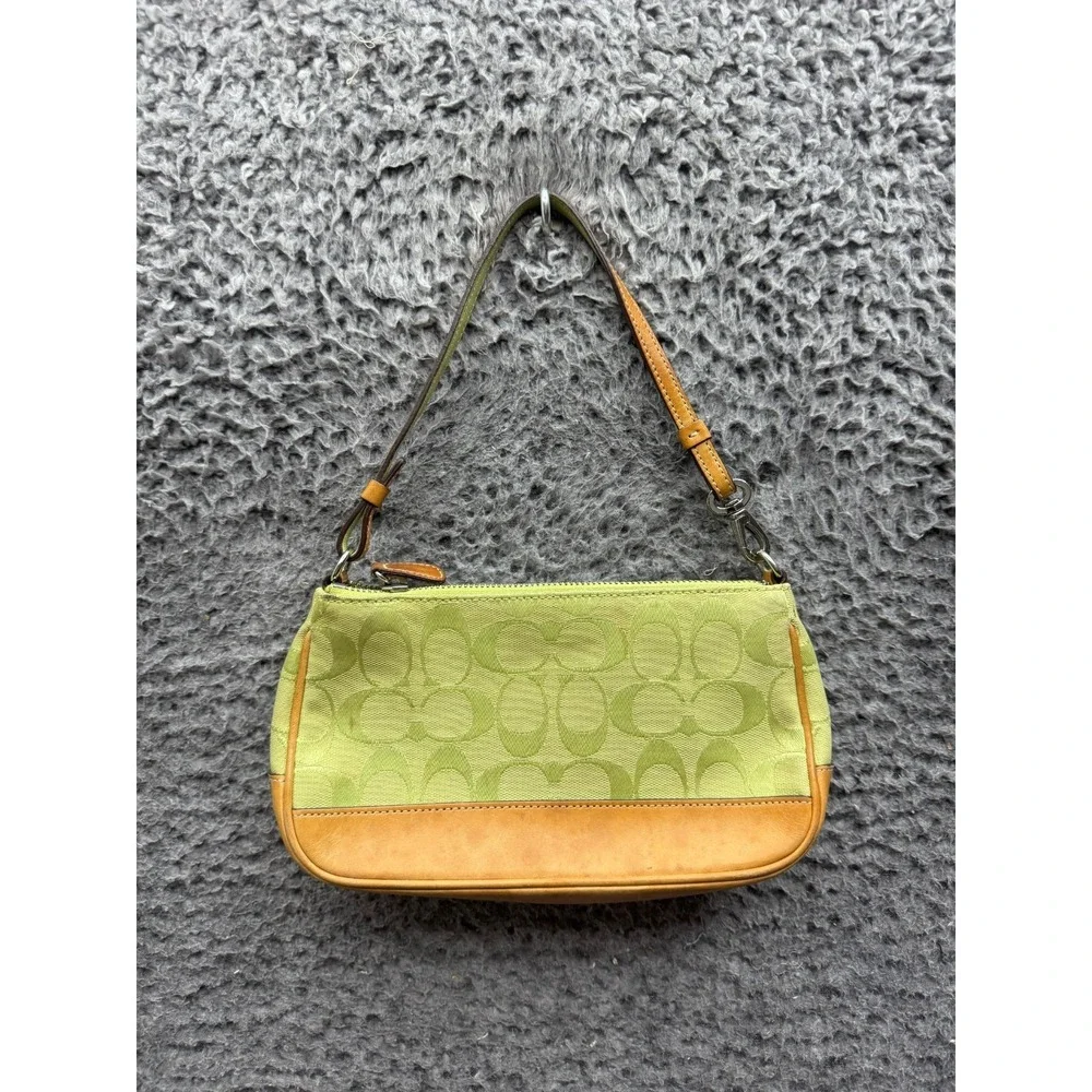 Vintage Coach Womens Signature Monogram Demi Shoulder Bag Lime Green 6094